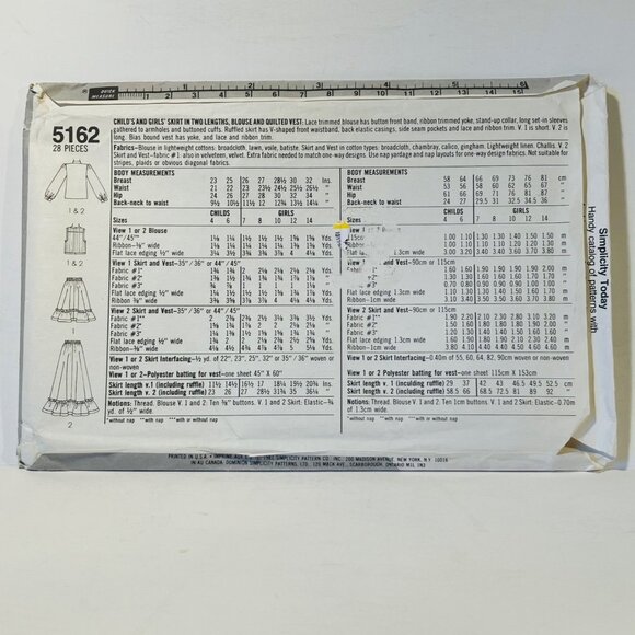 1980s Girls Gunne Sax Skirt Blouse Vest Sewing Pattern Simplicity 5162 Size 7 CC - Picture 4 of 6